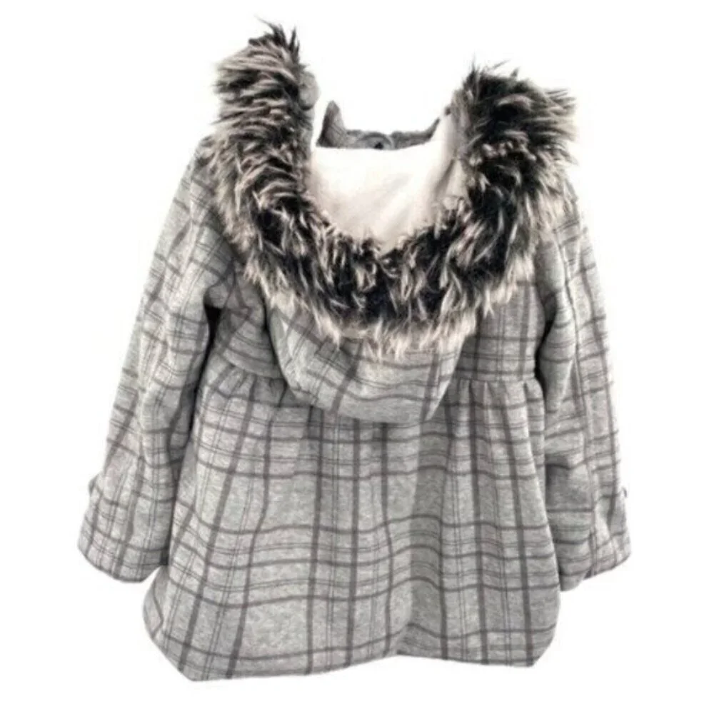 Me Jane Mini Grey Plaid Toggle Pea Coat